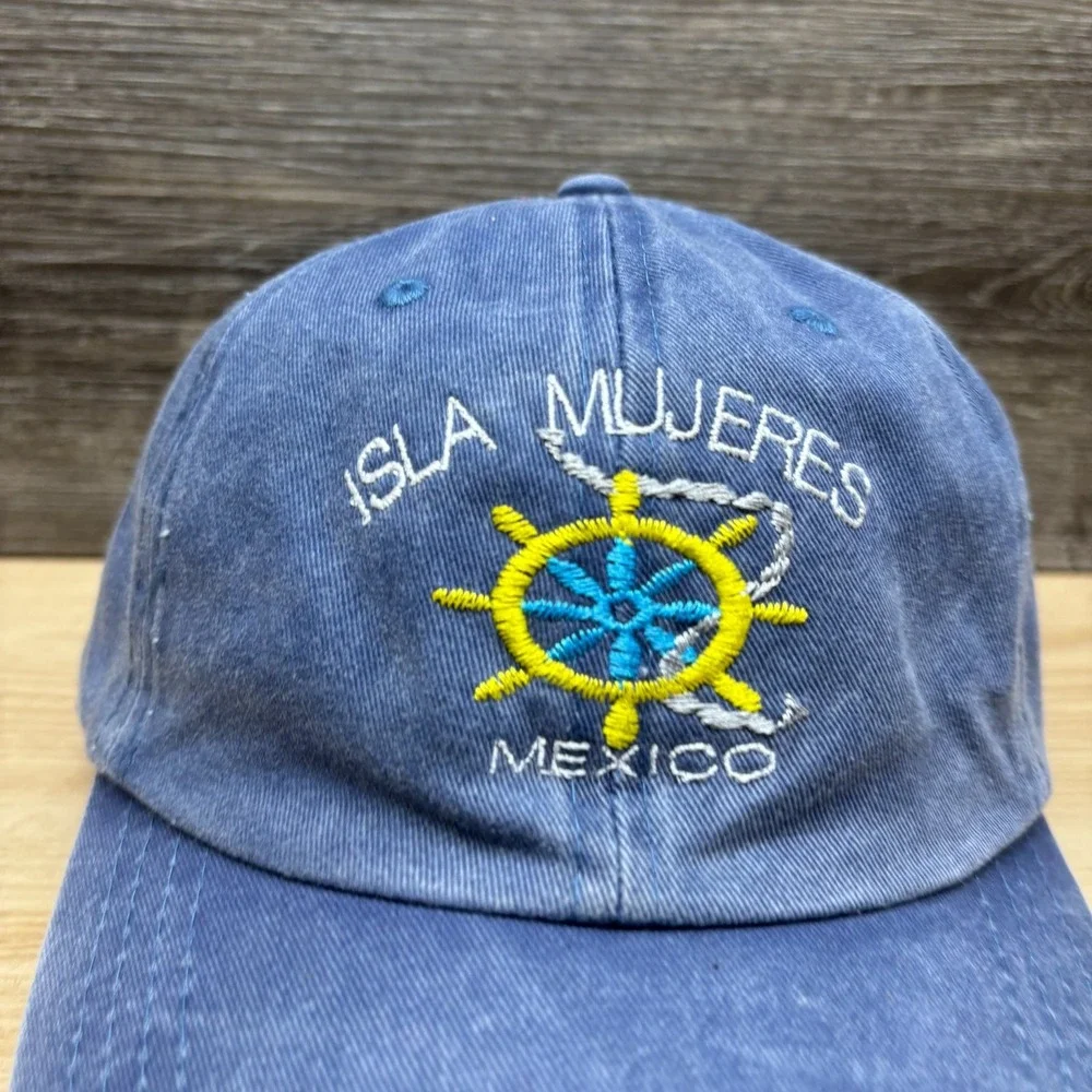 dkps Gorras Isla Mujeres Mexico Hat Blue Nautical Ship Wheel Strap Back Cap